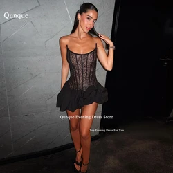 Qunque Black Lace Mini Dubai Israel Prom Gown Sleeveless Above Knee Cocktail Dresses Party Dress Customized Sexy Party Gowns