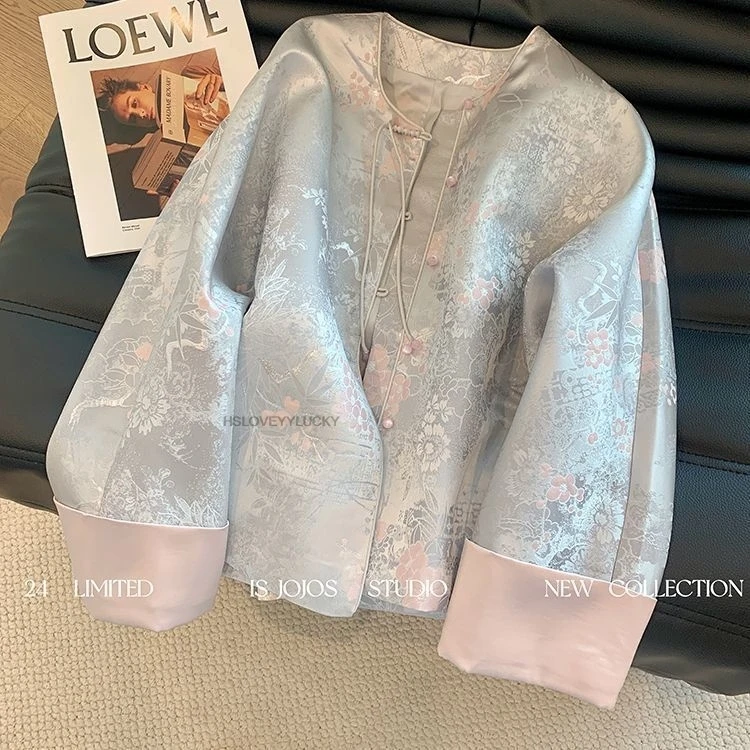 

Новая женская куртка в китайском стиле с контрастными манжетами, ранняя весна, новый стильный костюм Тан на пуговицах, топ, элегантное повседневное пальто