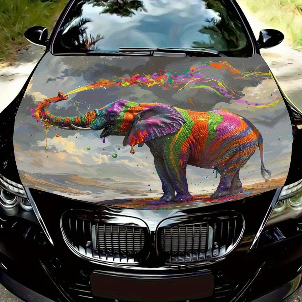 

Colorful Elephant Car Hood Decal Sticker - Durable Vinyl Wrap With Vibrant Flames & Smoke Design, Fit For Most Vehicles, Engine