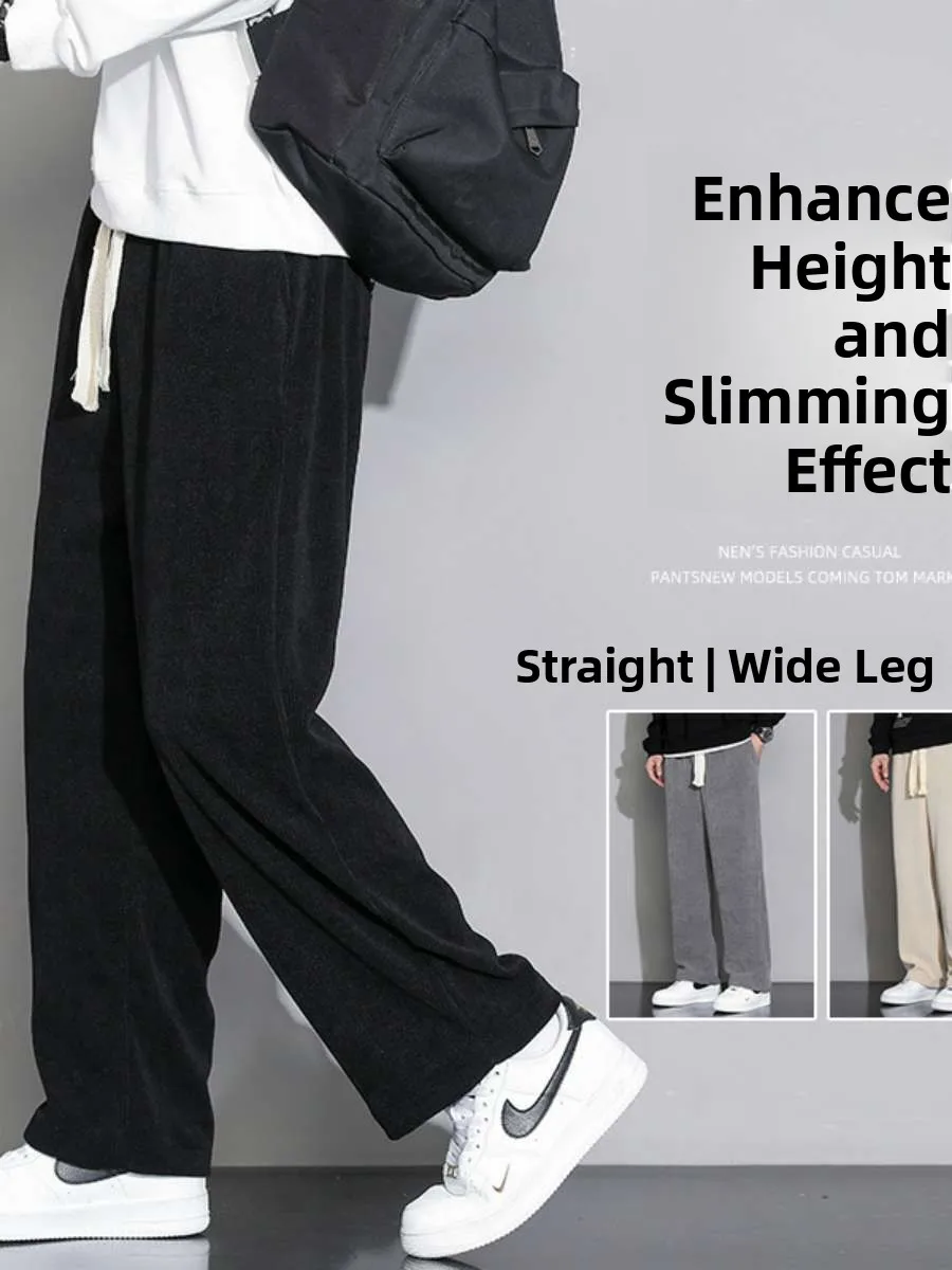 

New Men's Casual Corduroy Pants Spring Autumn Loose Fit Sports Trousers Faionable Japanese Sle mid Waist Long Pants