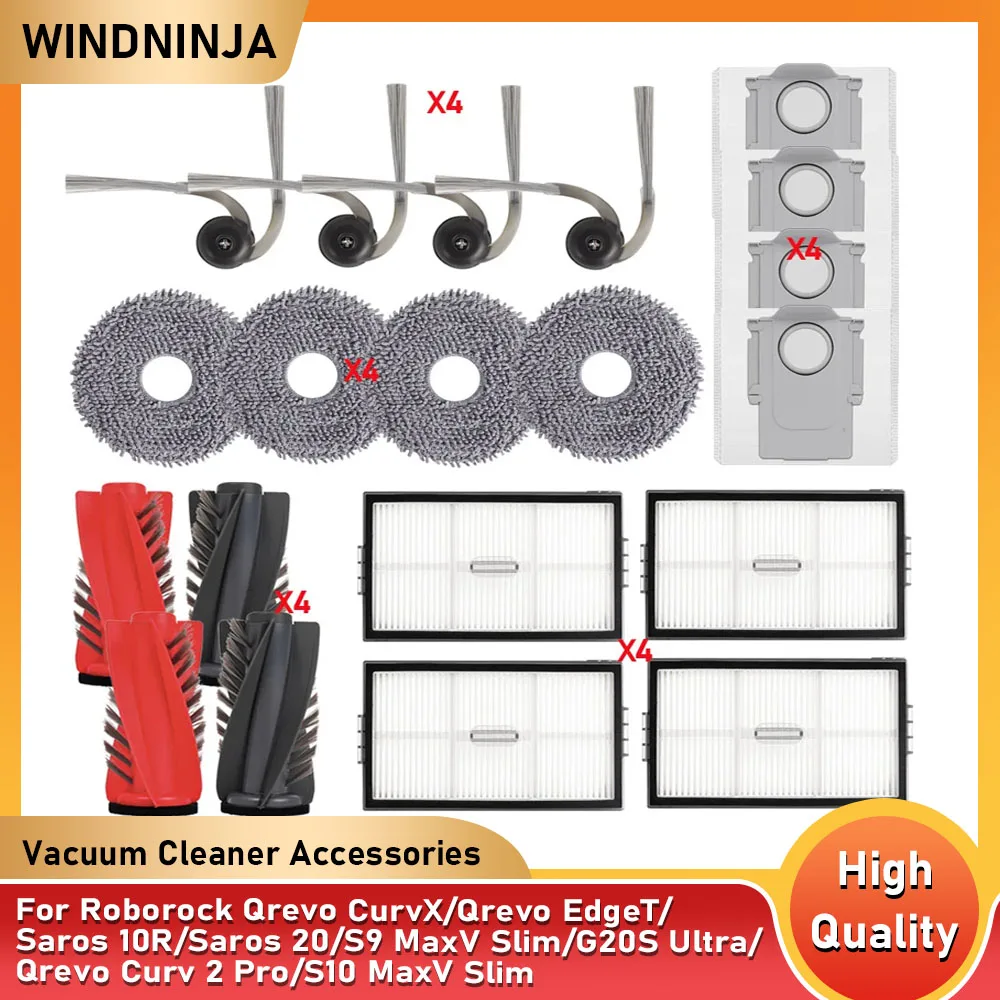 Pièce de rechange pour Roborock Qrevo CurvX/Qrevo EdgeT/Saros 10R/Saros 20/S9 MaxV Slim/G20S Ultra/Qrevo Curv 2 Pro/S10 MaxV Slim - Brosse et filtre
