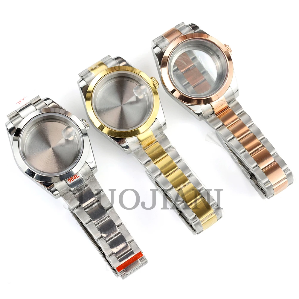 

36/39mm Case Polish Oyster Bracelet Sapphire Glass Stainless Steel Watch Case Fit NH35 NH36 Movement 28.5mm Dial Datejust Case