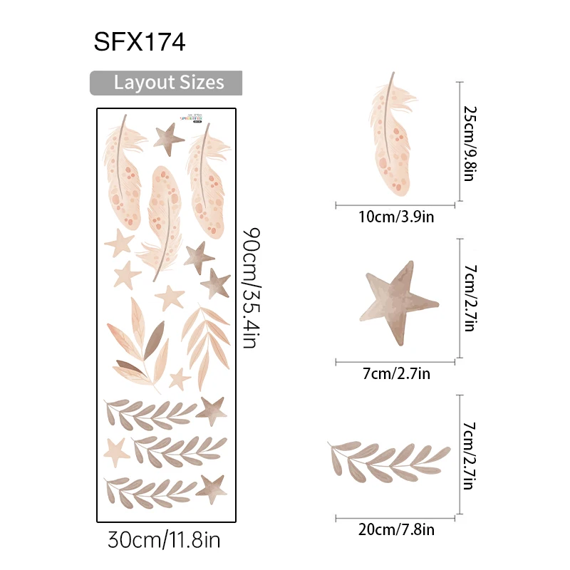 Boho Cartoon Plant Wall Stickers For Kids Rooms Star Feather Leaves Wallpaper Nursery  Home Decoration Interior Decals Wall Art