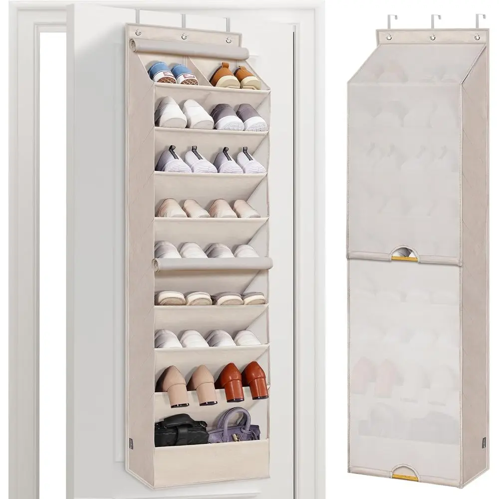 

Heavy-Duty Large Deep Pocket Hanging Shoe Organizer for Closet Dorm & Narrow Door Storage, 9-Shelf Beige 1 Pack