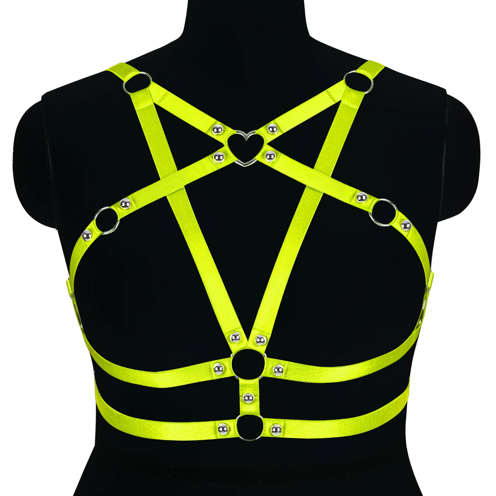 Women Sexy Harness Cage Bra 90\'s Elastic Body Harness Crop Top Goth Rave Pole Dance Adjustable Body Stocking Bustier