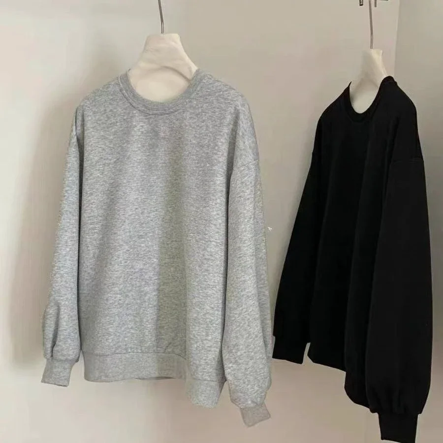 Damska bluza na jesień 2025, gładka, z okrągłym dekoltem, luźna, oversize, unisex, wygodna, codzienna bluza w stylu streetwear.