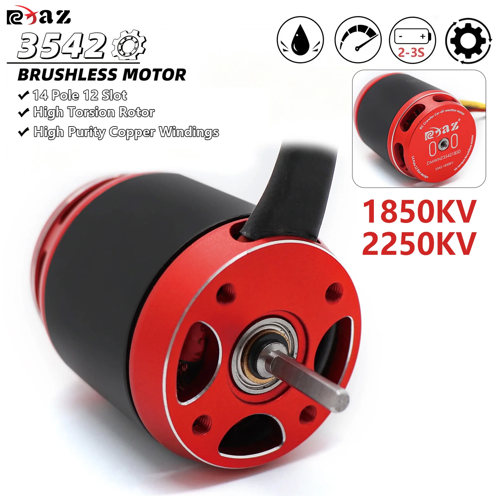 RCXAZ 3542 1850KV/2250KV Brushless Outrunner Motor Suitable For 1/10 RC Crawler Cars AXIAL SCX10 90046 TRAXXAS TRX4 RC4WD And Other Climbing Rock  Upgrade Parts
