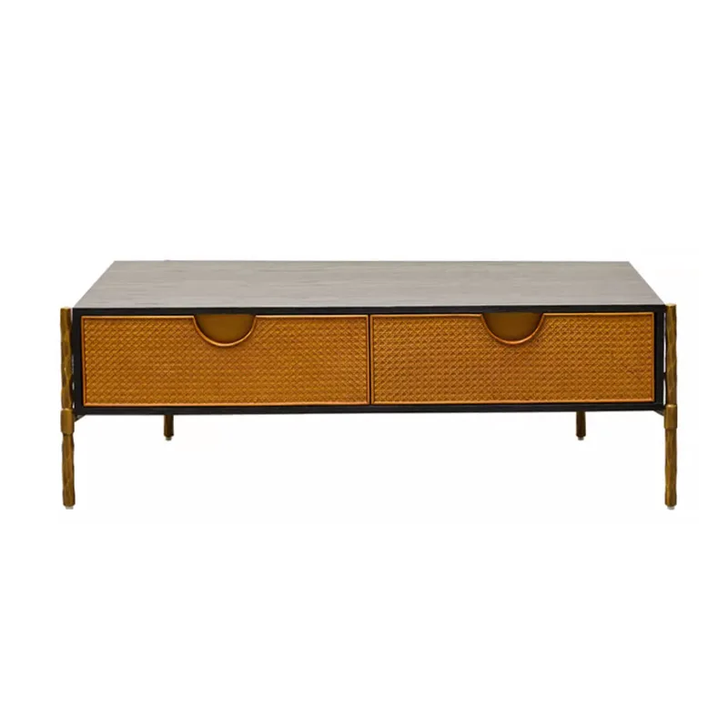 LTT wabi silent style modern simple coffee table medium ancient style retro old rattan weaving storage drawer tea table