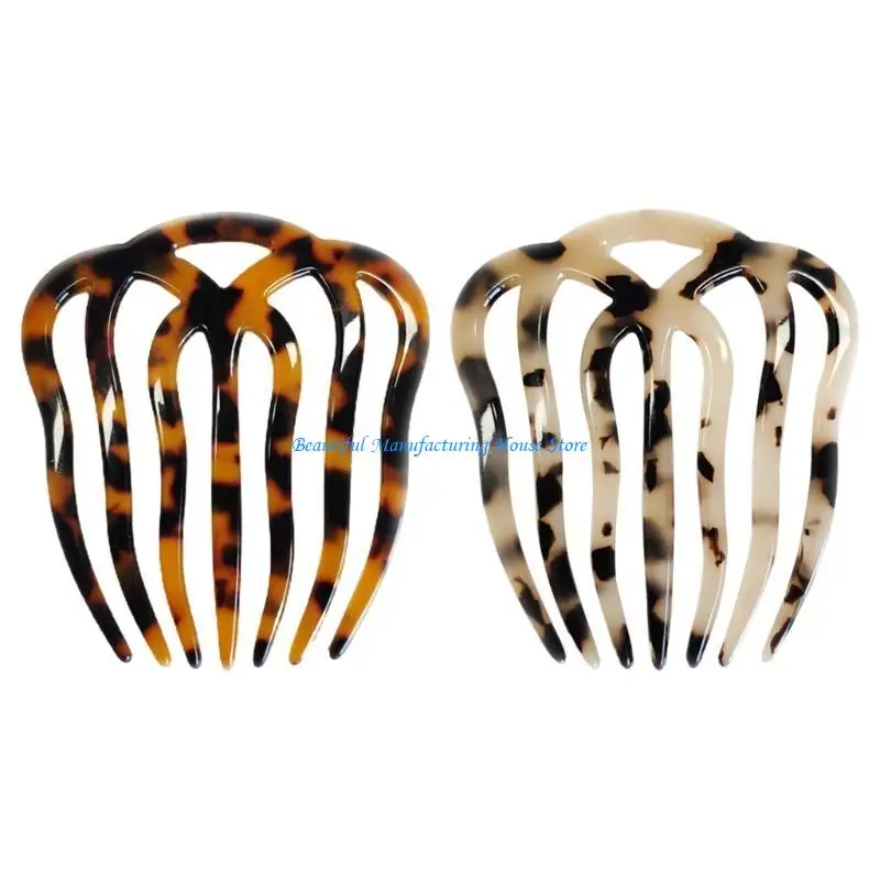 E56A French Twist Hair Side Comb Hollow Out Wavy 7 Teeth Acetate Tortoise Hairpin