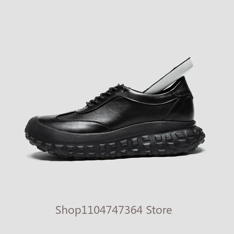 Designer Luxury Height Increasing Thick Soled Training Shoes Men's Casual Genuine Leather Black Oxfords Male Leather Shoes