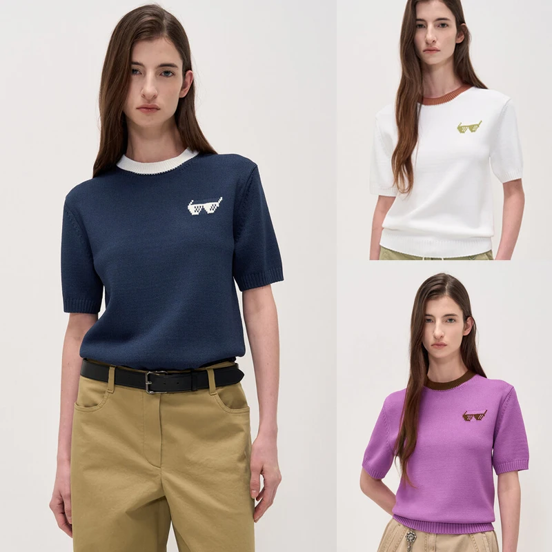 

MICOAT lectual Faion Item ort Sve Вязаный свитер Женский круглый топ с вышивкой Ne Весенний сезон Пять пуговиц Cl...