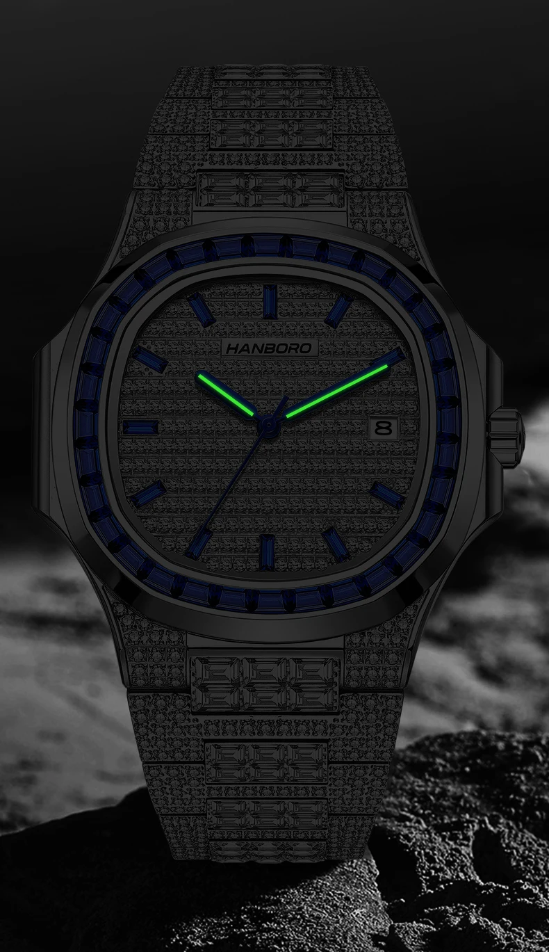 HANBORO Men Automatic Watch 38mm Square Mechanical Wristwatch 50m Waterproof Luminous Sapphire Full Crystal Mioyta 8217