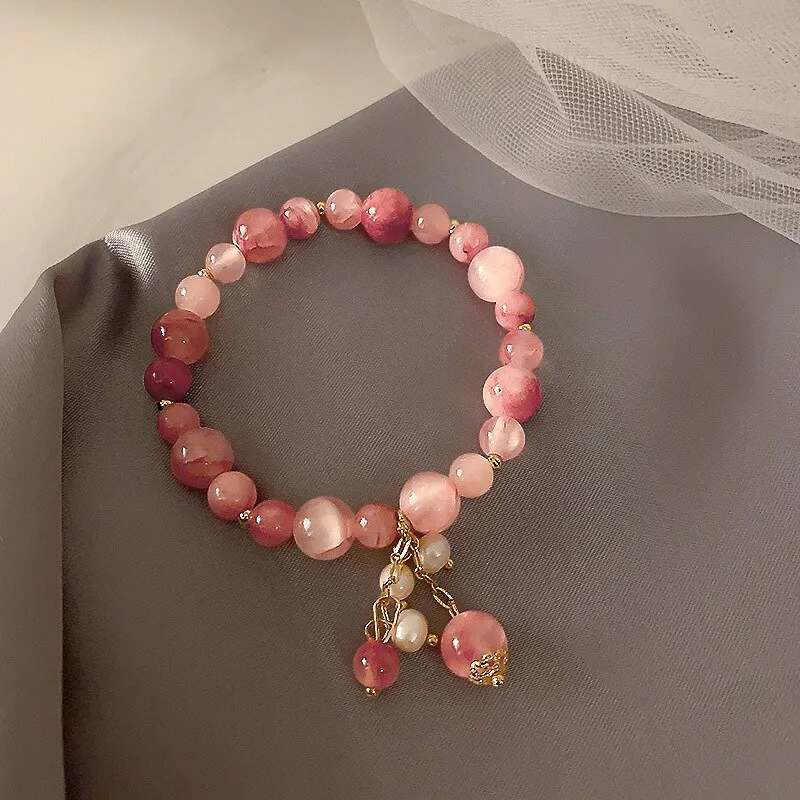 Różowy kryształ bransoletka z kamienia naturalnego Reiki energia bransoletki ze sznurków bransoletki dla kobiet modlitwa błogosławieństwo zdrowie opaska na nadgarstek biżuteria