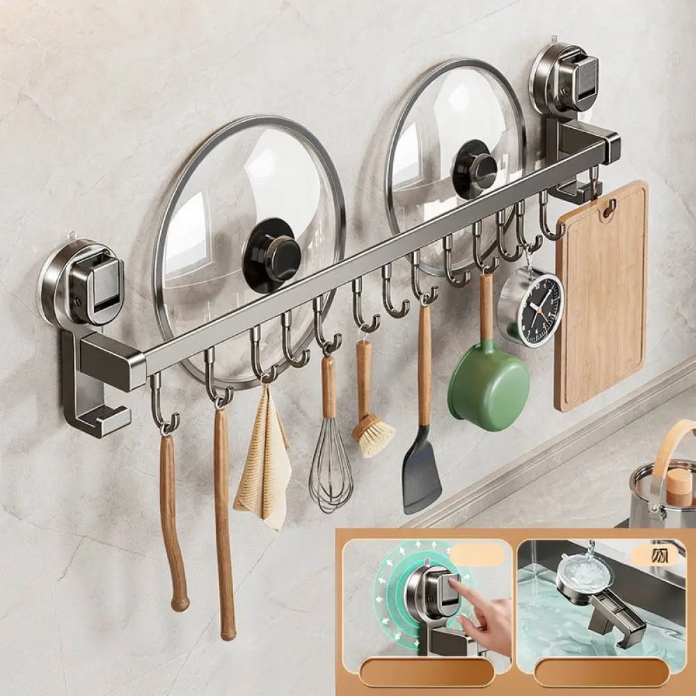 Kitchen Storage Hook Rack Wall Mounted Organizer For For Ripai Suction Cup Holder Shelf Hanging Spatula Tool Drying Stand