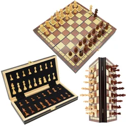 Magnetic Chess, Checkers and Backgammon Set, Extra Queens, Wooden Portable and Foldable Board Game for Adult, Travel Game Set
