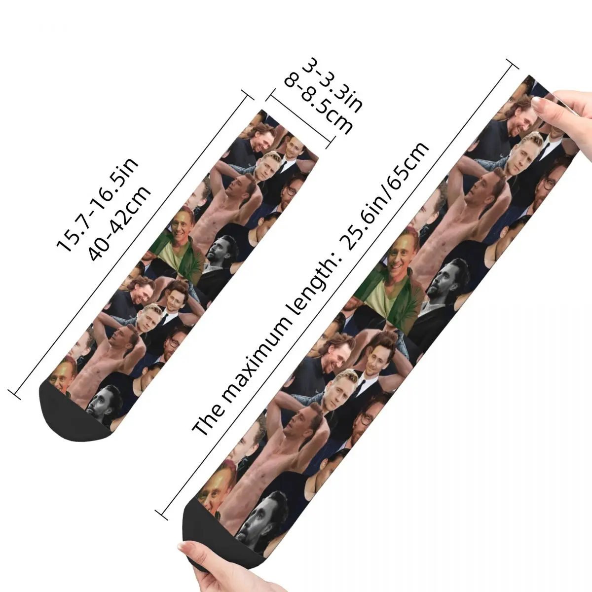 Funny Crazy Sock for Men Tom Hiddleston Photo Collage Hip Hop Harajuku Meme Happy Seamless Pattern Printed Boys Crew Sock