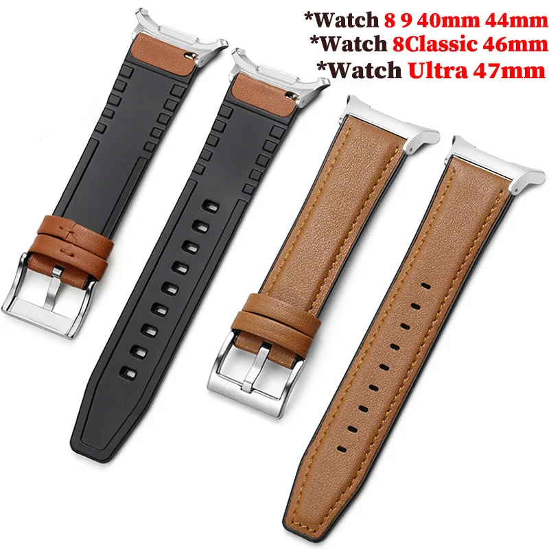 Leder-Silikon-Hybrid-Armband für Samsung Galaxy Ultra(2025) Watch 8 9 40/44mm Classic Smartwatch-Band für Galaxy Watch Ultra 47