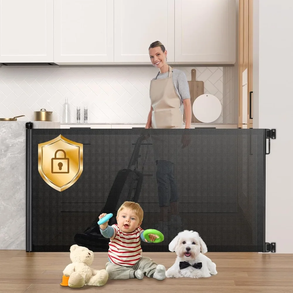 

Baby Gates Extra Wide, Mesh Gates for Kids or Pets with Alarm, Durable Child Safety Gate for Doorways, Hallways, Stairs