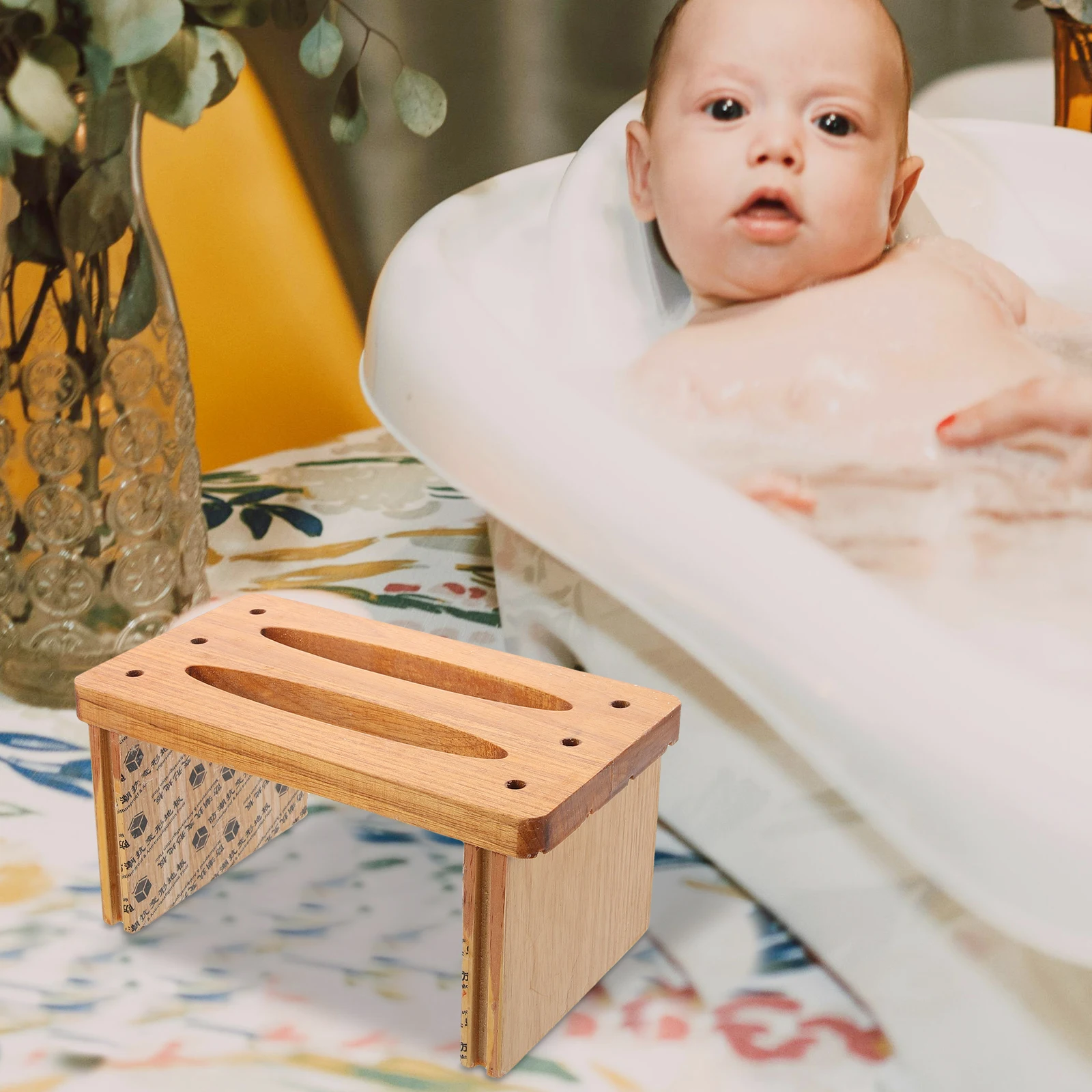 

Bath Small Wooden Step Stool for Home Bathroom Footrest Shoes Changing Low Wood Seat Solid Compact for Bedroom