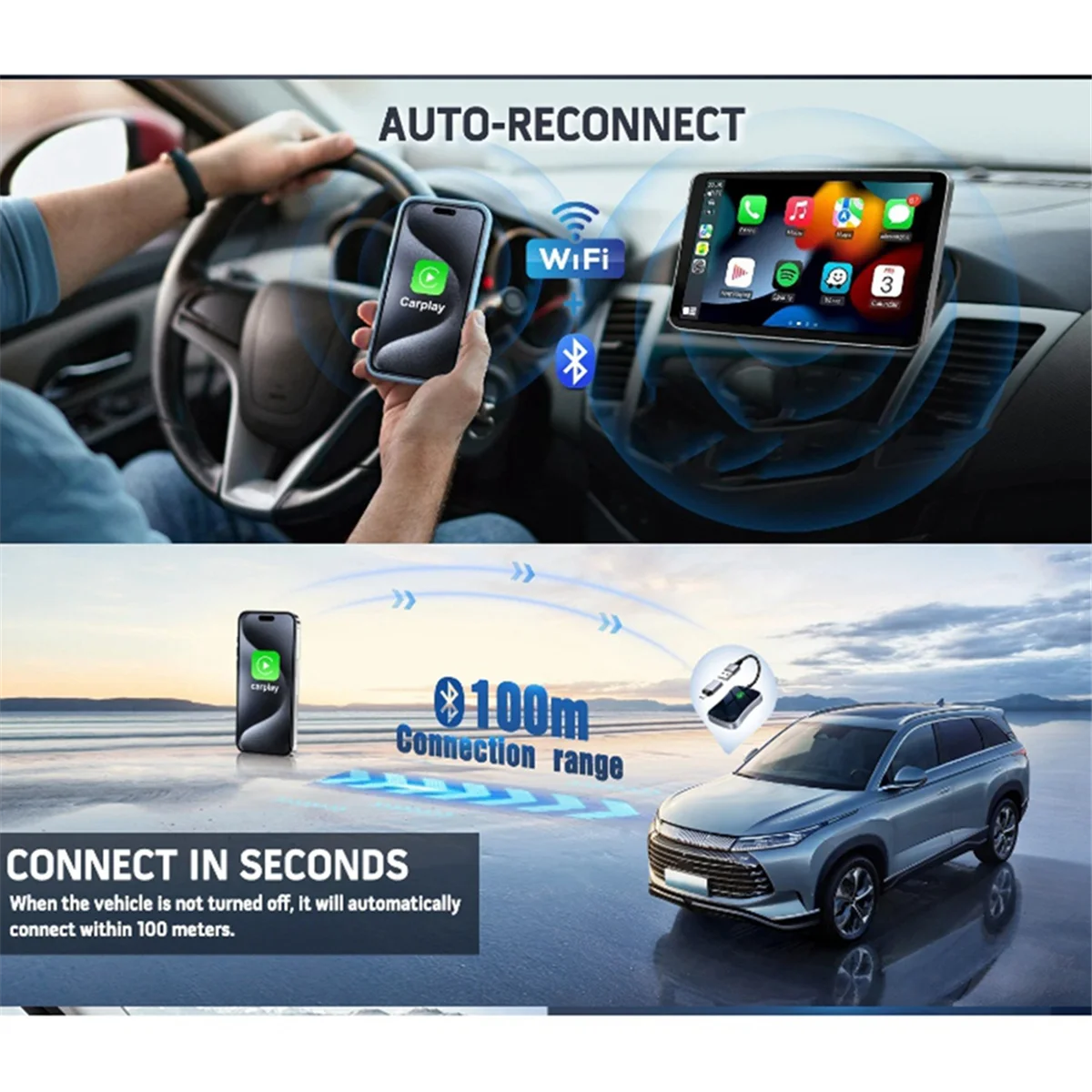 Wireless Carplay Adapter Carplay Wireless Adapter Convert Wired to Wireless 2024 Upgrade Plug & Play