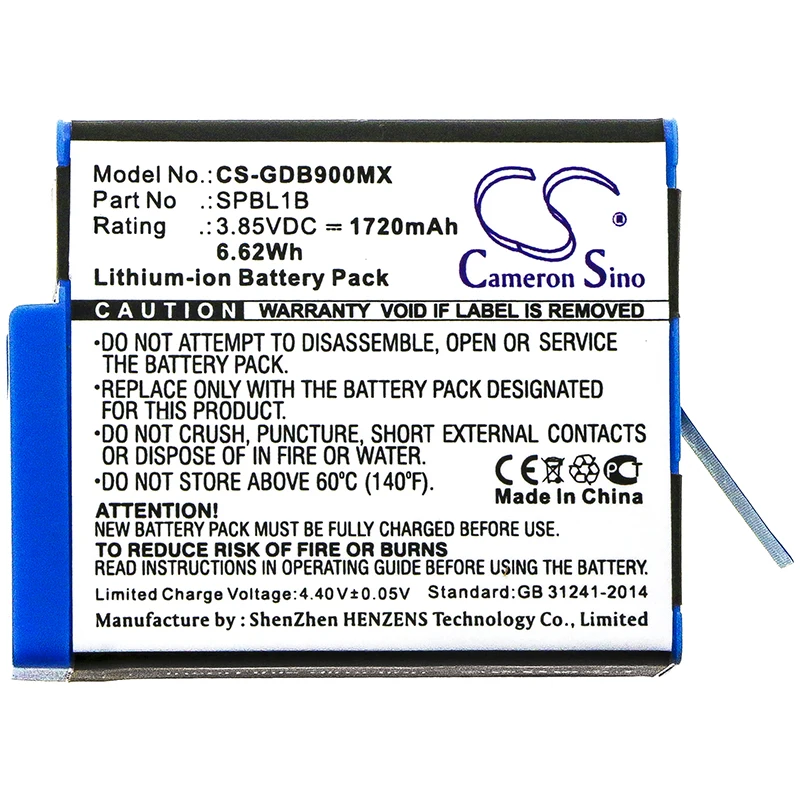 CS Replacement Battery For GoPro Hero 9 Hero 10 Hero 11 Hero 12 AHDBT-901 1720mAh / 6.62Wh  Camera