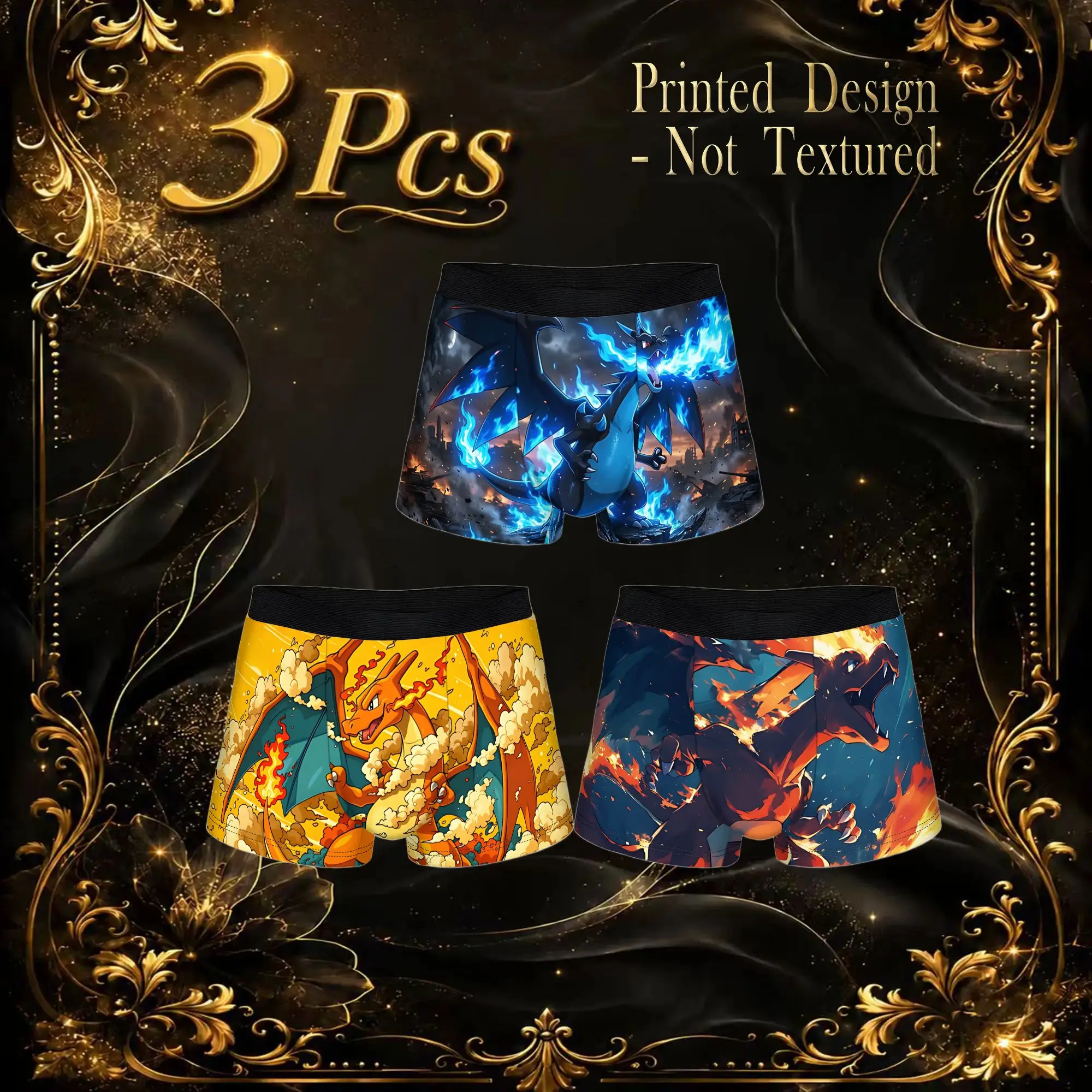 3Pcs Anime Pokemon Theme Charizard boxers  Underpants Breathbale Panties Men's Underwear Comfortable Shorts Boxer Briefs