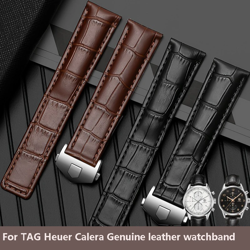 

For TAG Heuer Calera Watchband Blue brown black Genuine Leather Men's Watch Strap Accessories Men Women 19mm 20mm 22mm