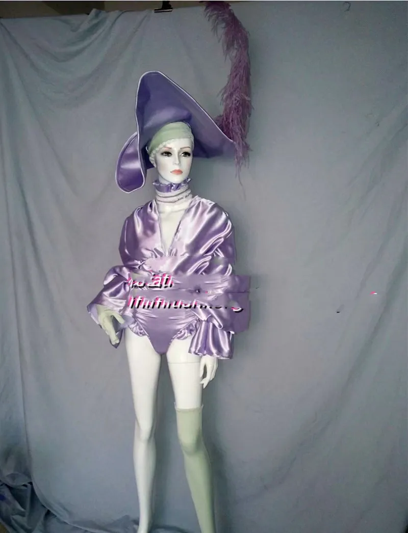 Retro palace one-piece bubble sleeve corset taro purple GOGO big hat show party DS costume