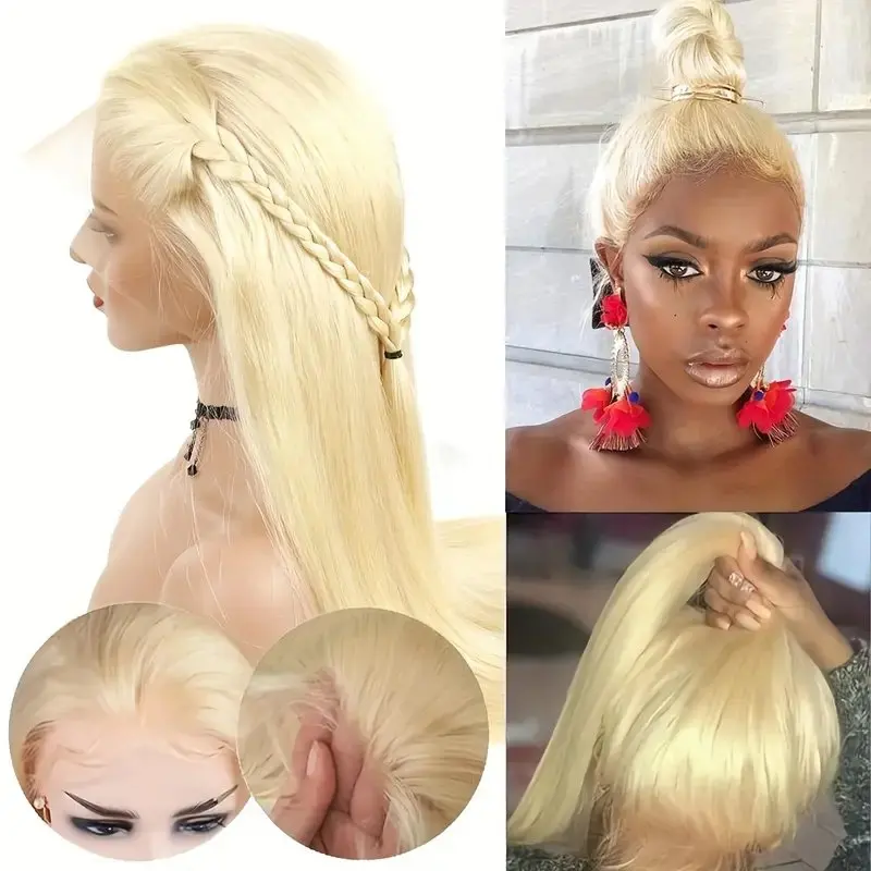 Rosabeauty 40Inches 13x6 Blonde 613 HD Straight Lace Front Human Hair Wigs Glueless 13X4 Frontal Wig Preplucked 250% Density