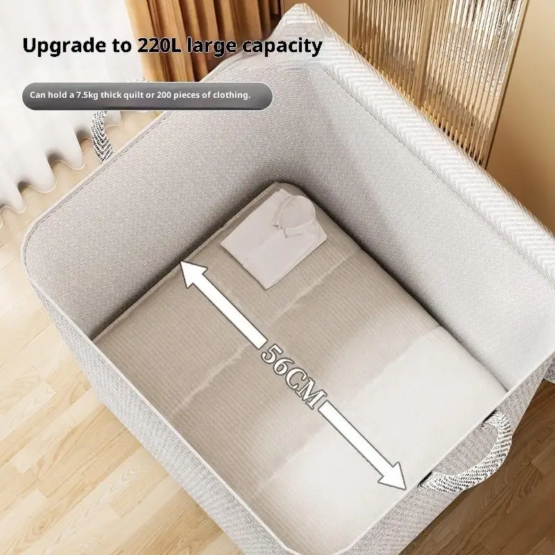 220L Big Size Clothes Storage Box With Cover Large Laundry Basket Organizer Bag For Baby Foldable