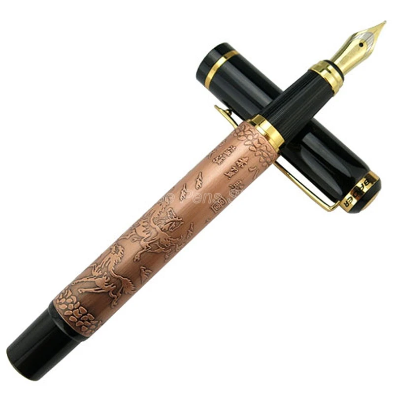 Baoer 507 Metal Ancient Red Bronze Eight Running Horses Fountain Pen Broad Nib 0.7mm Professional Office Stationery Writing Tool