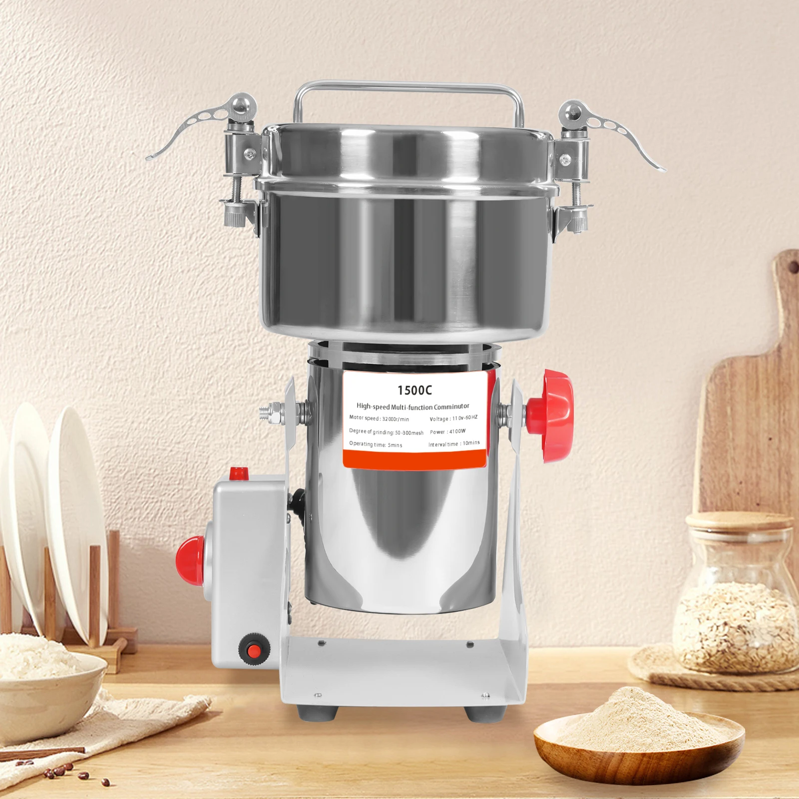 

4100W kitchen Tabletop Grain Mill Machine 30000r/min Multi-function Cereals Grinder Grain Capacity About 1000g/2.2lbs