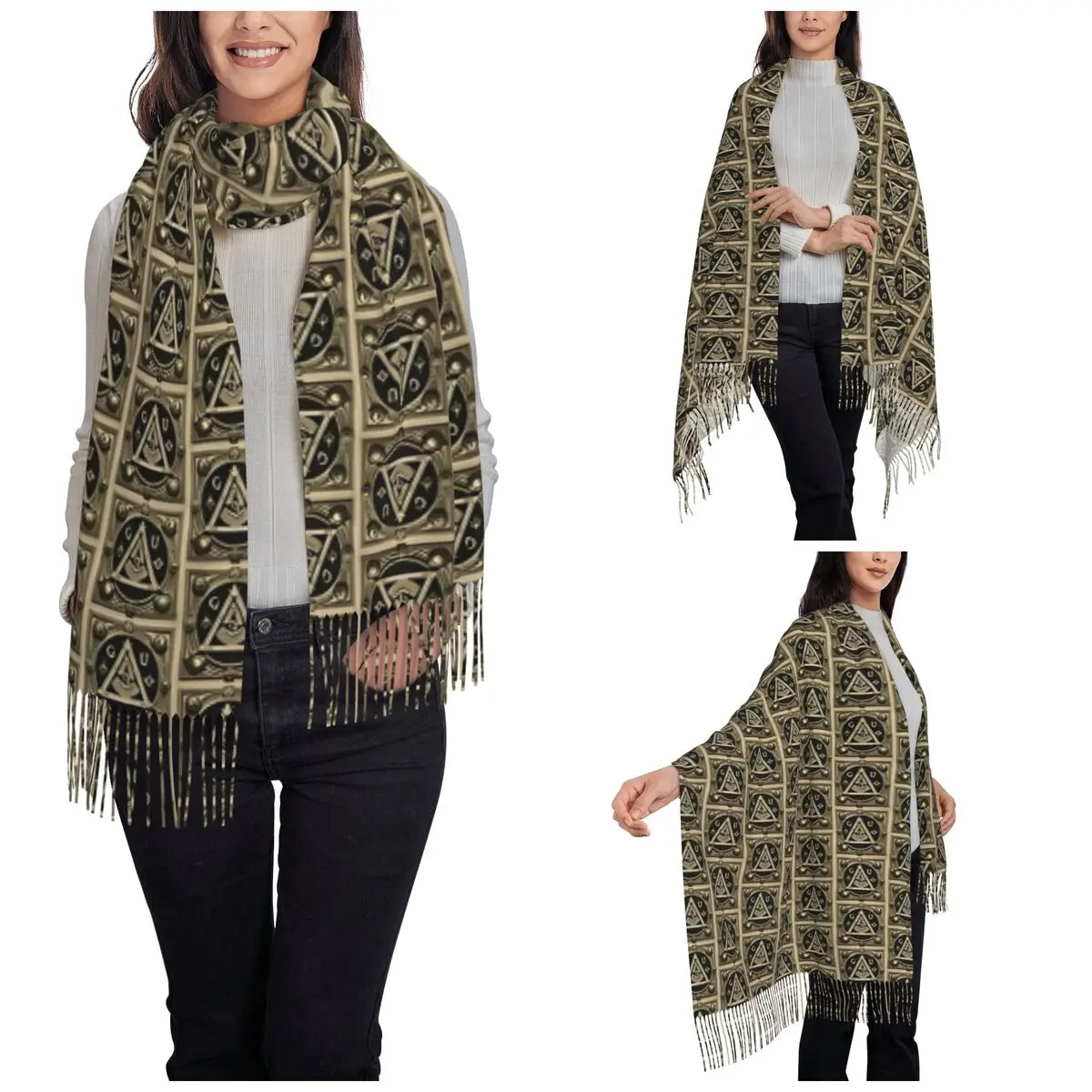 Original Freemasonry Symbol Masonic Scarf for Women Winter Fall Shawls and Wrap Long Scarves with Tassel for Ladies