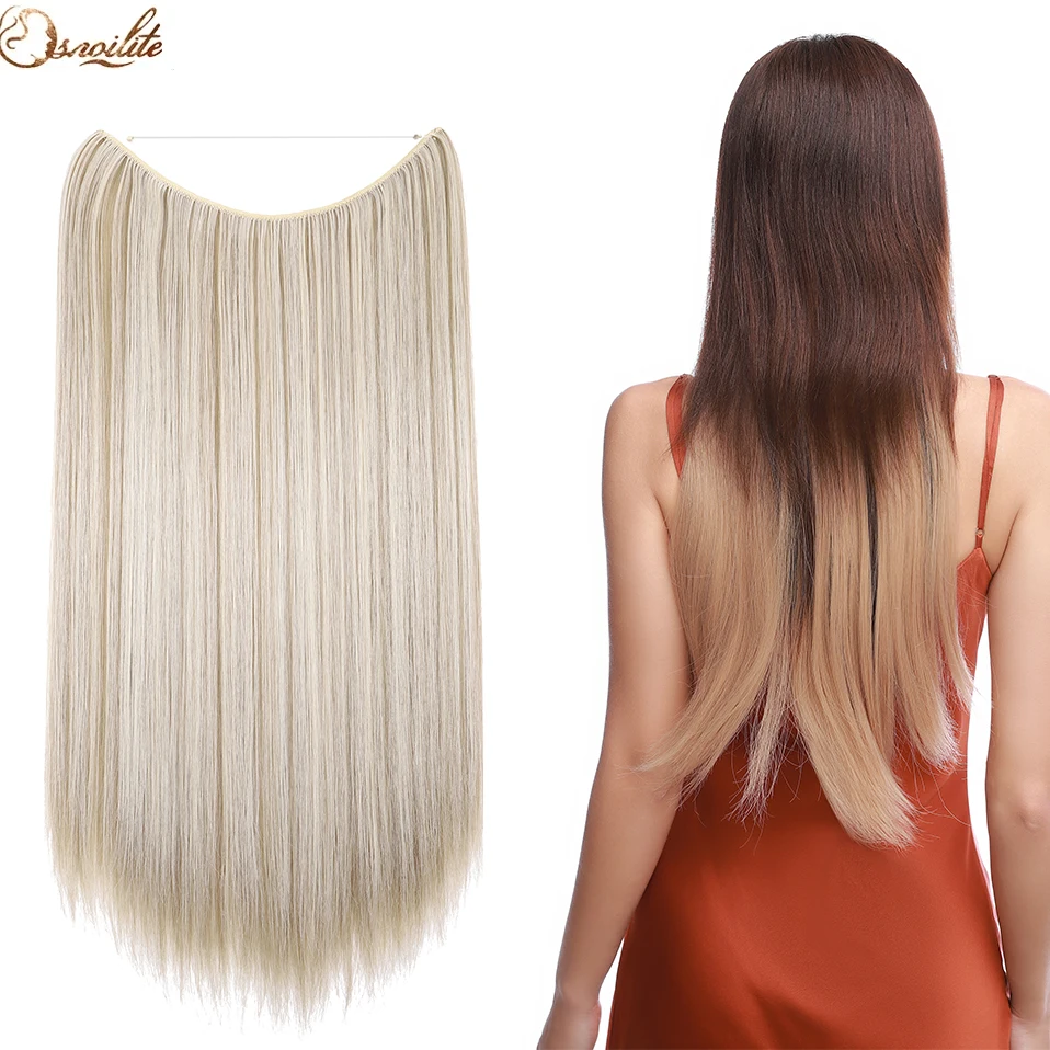 S-noilite Synthetic No Clip Invisible Wire Straight Hair Extension Clip In False Hairpieces Natural Black Blonde One Piece Hair