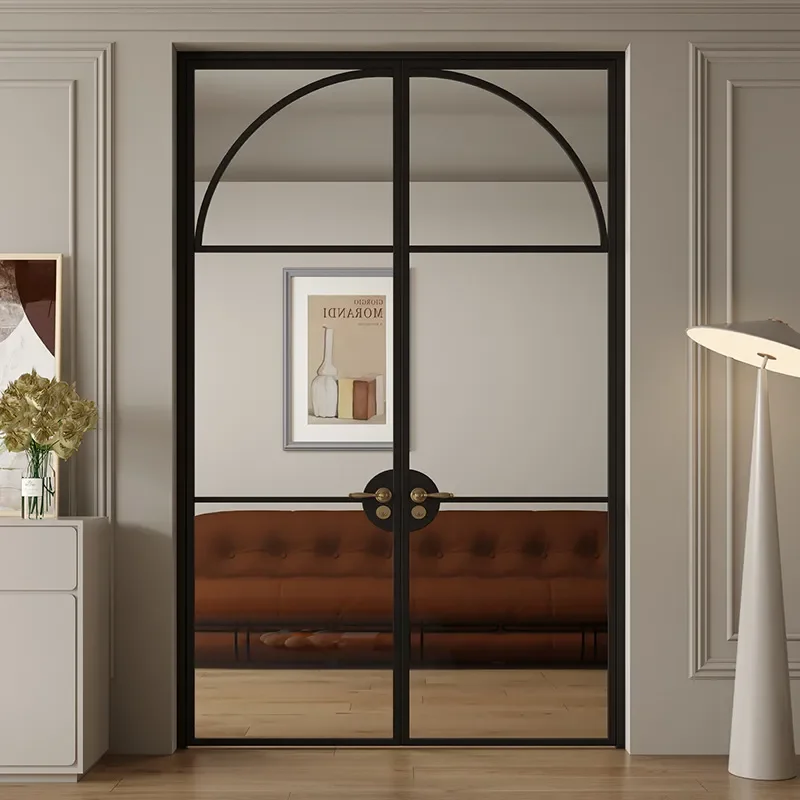 French Style Titanium Magnesium Aluminum Alloy Antique Black Double Open Folding Glass Door for Kitchen Bathroom Balcony