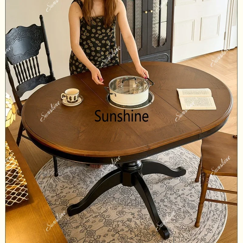 French retro solid wood retractable folding dining table