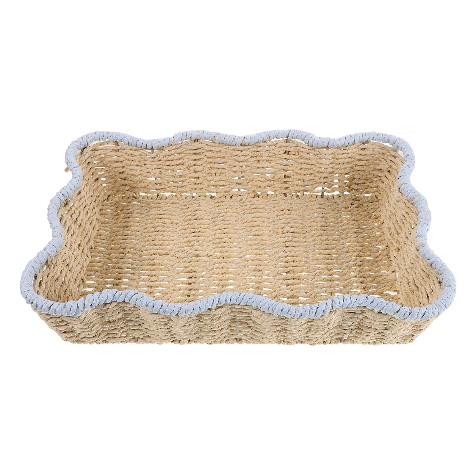 

Handmade Woven Paper Rope Bread Container For Kitchen Fruit Snacks Desktop Tray Sundries Farmhouse Rustic Handwoven Rattan Style