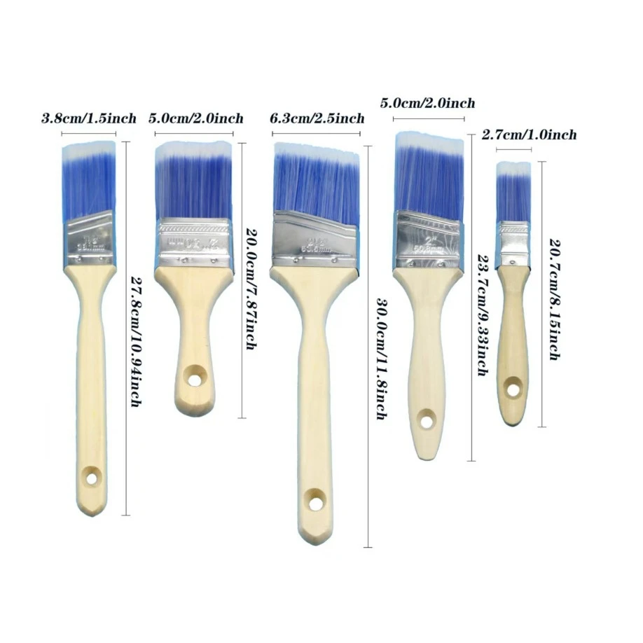 5pcs Double Thick Paint Brush Set Wood Stain Brushes for Painting Walls and Fence Staining, Wooden Handle Masonry Paint Brush