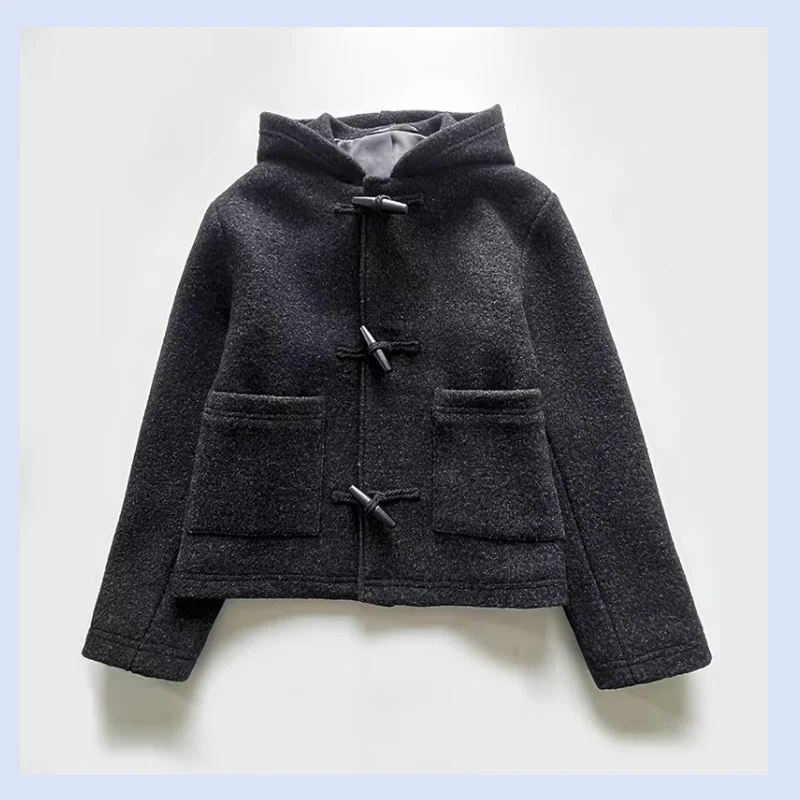 Autumn and winter retro age reducing simple warm double pocket sheepwool hooded cork button jacket jacket jacket