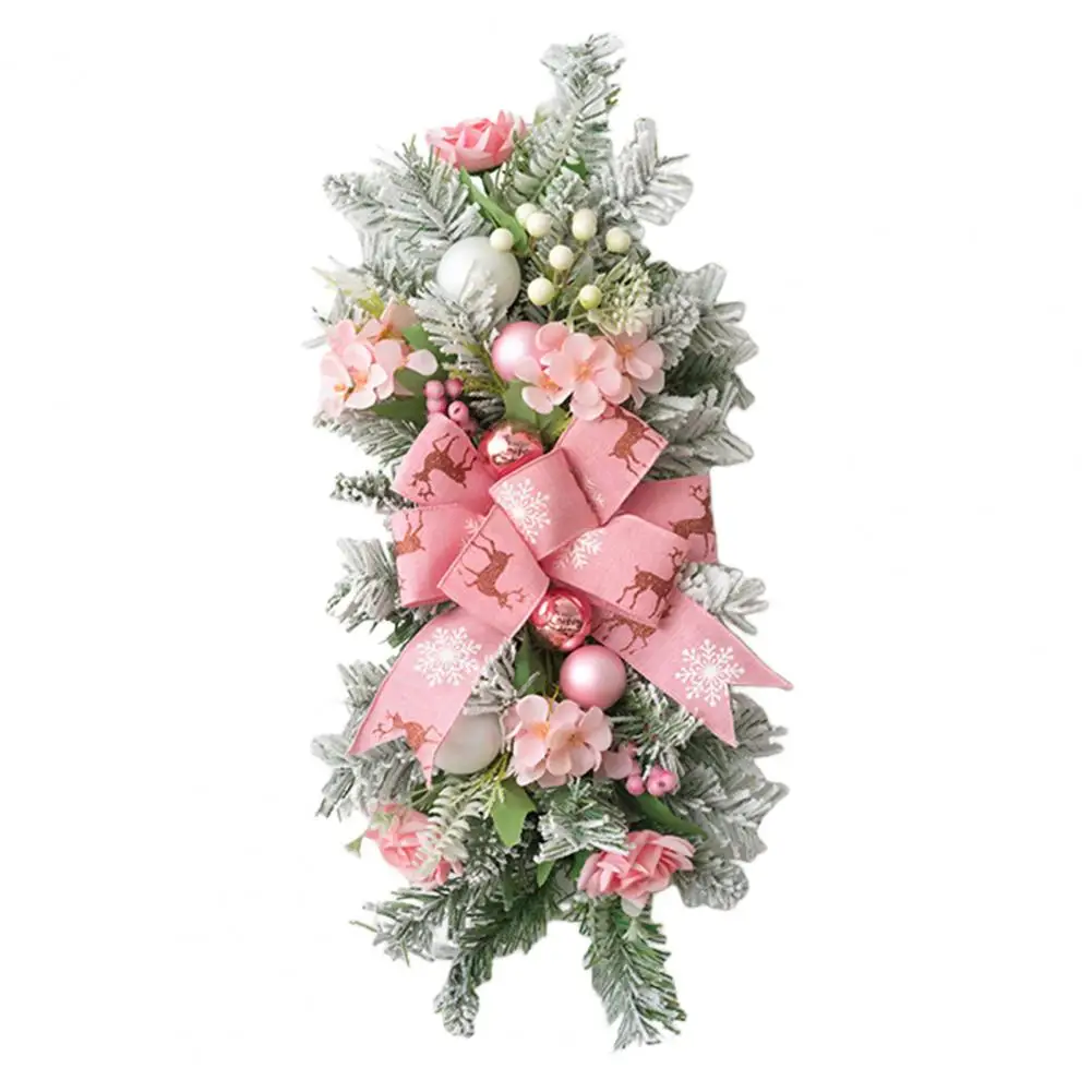 Decorazione natalizia Swag festosa per scale natalizie con motivo a renna con fiocco rosa Rami satinati di neve per scala