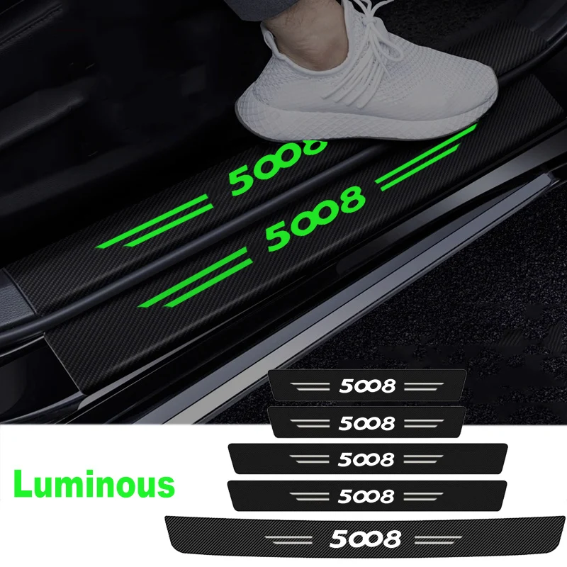 

Светящиеся внутренние наклейки для Peugeot 5008, значок на порог автомобиля, защитная пленка, накладка на порог, наклейки против царапин, Стайлинг