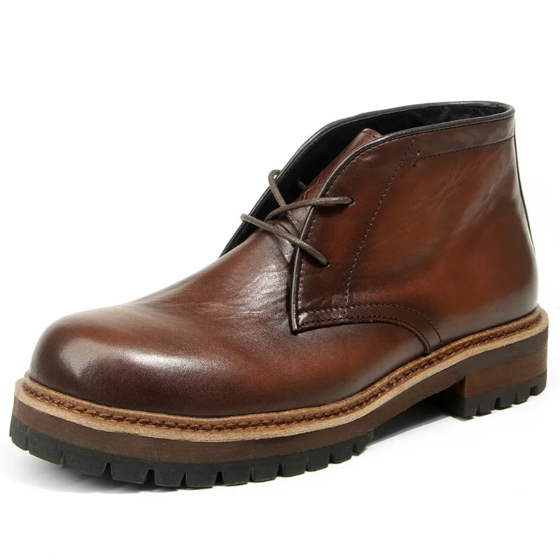 

Retro Mens Ankle Boots Luxury Genuine Leather Autumn Round Toe Handmade Comfortable Soft Leather Daily Social Business Shoes Man
