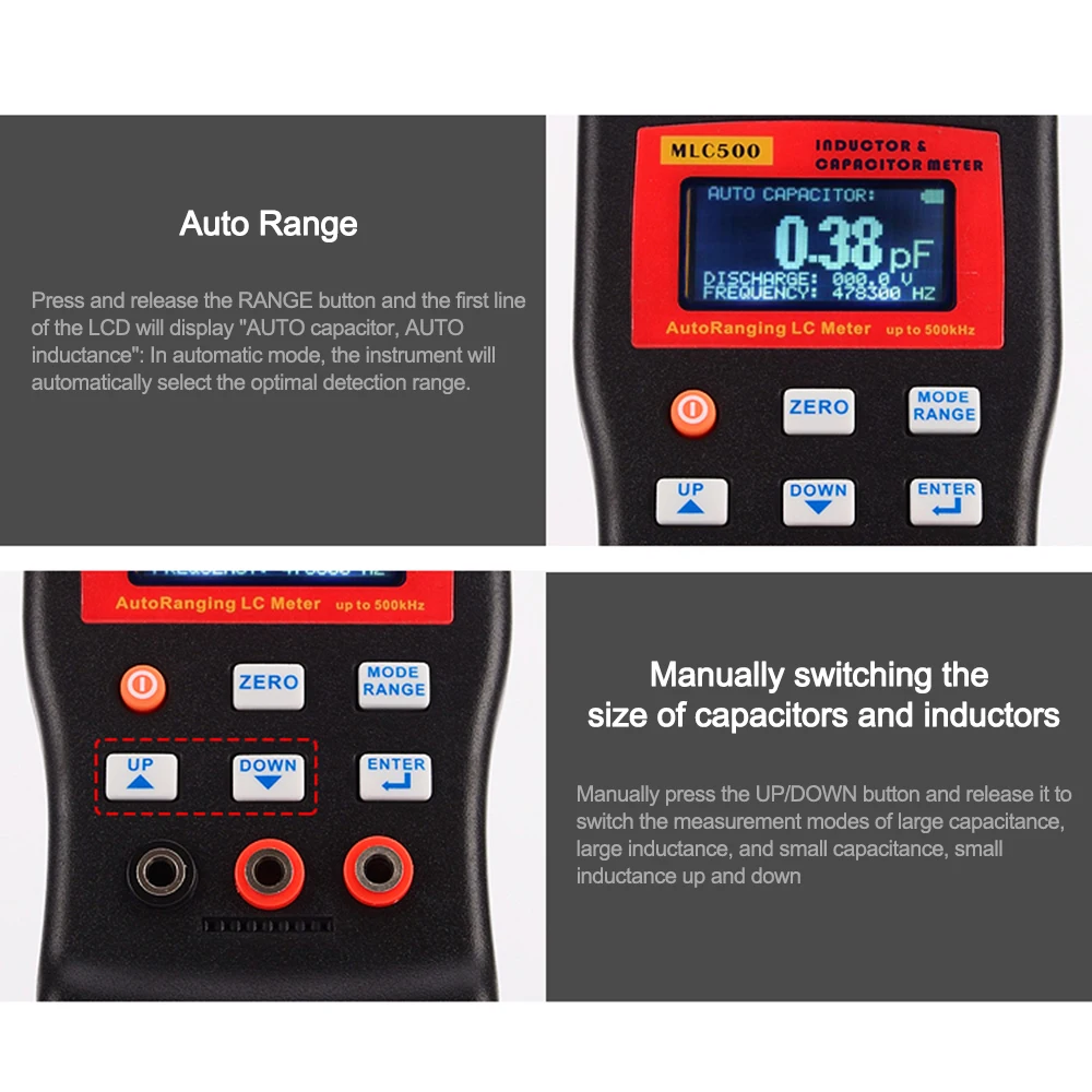 MLC500 Electronic Capacitance Inductance Meter Digital Bridge LC Meter Multimeter LC RC Oscillation To 500 KHz 100mF 4.8 Tool