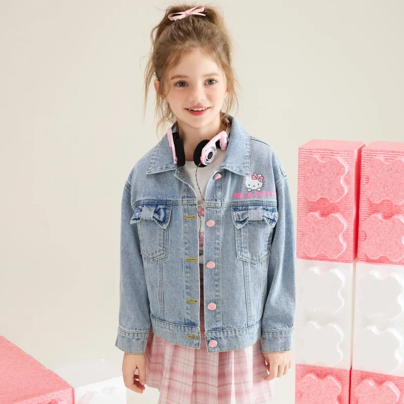 

Hello Kitty Girls' Denim Jacket 2025 New Autumn Cartoon Coat for Toddler Girls (Ages 3-14) - Kawaii Cat Outerwear Birthday Gift