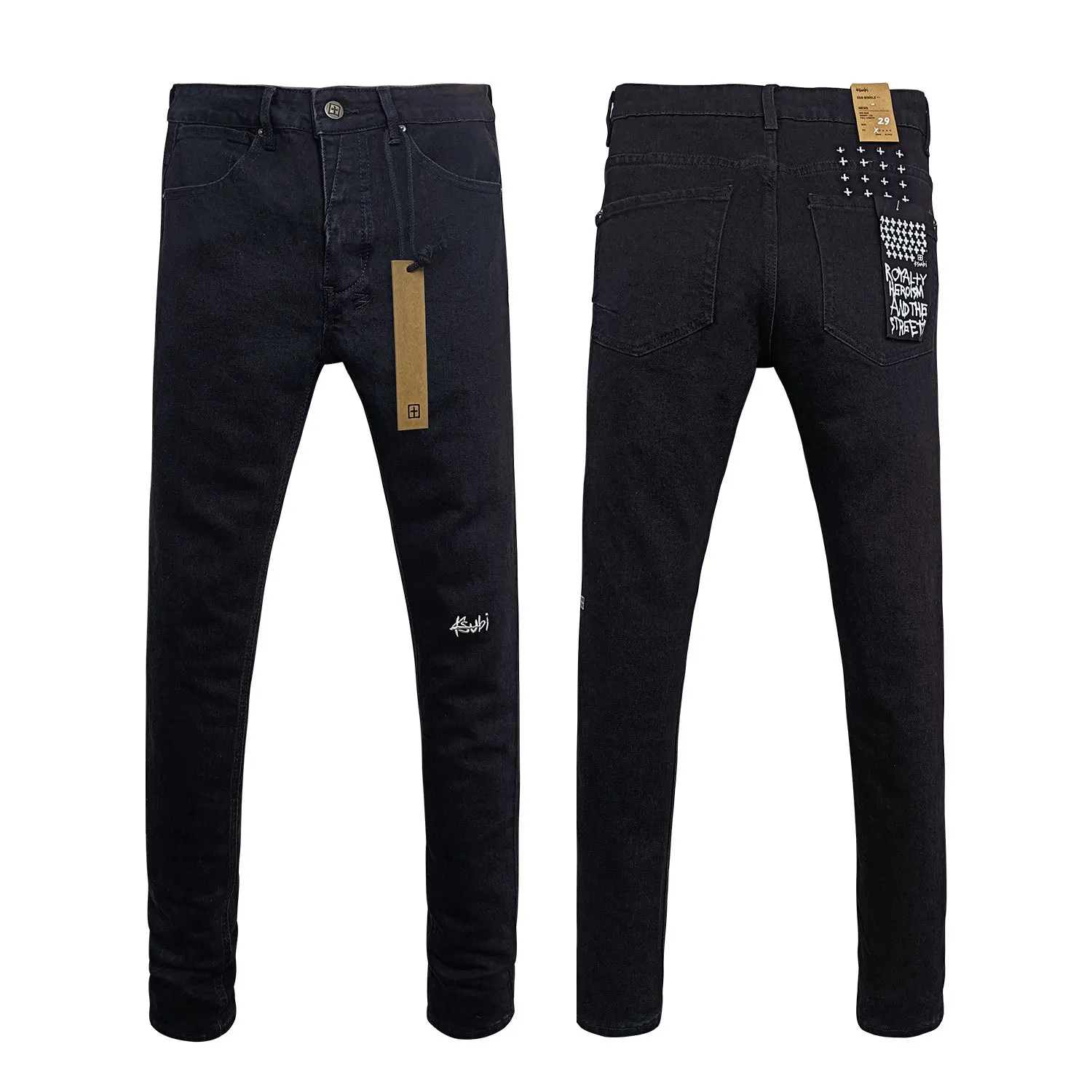 Trendy New Jeans for Men - Four Seasons Daily Wear | American Ripped Black Trousers with Brand Embroidery