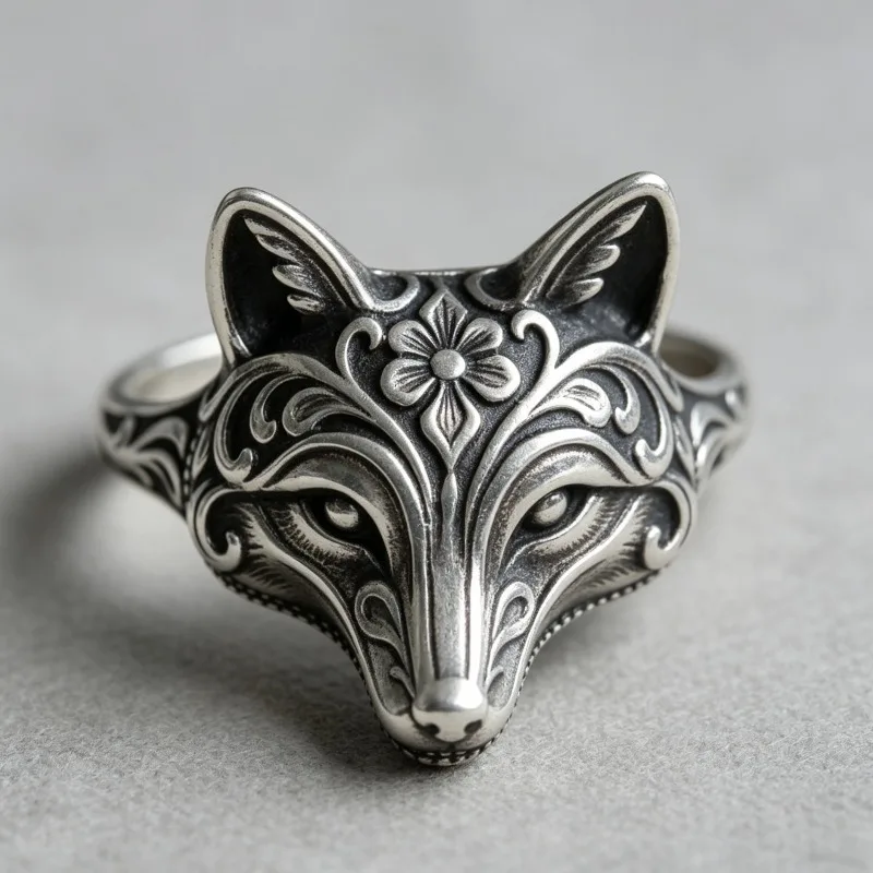 2026 New Animal Shaped Fox Wolf Ring with Beautiful Carved Lines on the Face and Alloy Holiday Gift Accessories