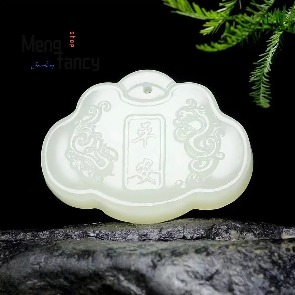 Natuurlijke Hetian Witte Jade Vrede Slot Draak En Phoenix Hanger Eenvoudige Prachtige Hoogwaardige Paar Mode Sieraden Vakantie Geschenken