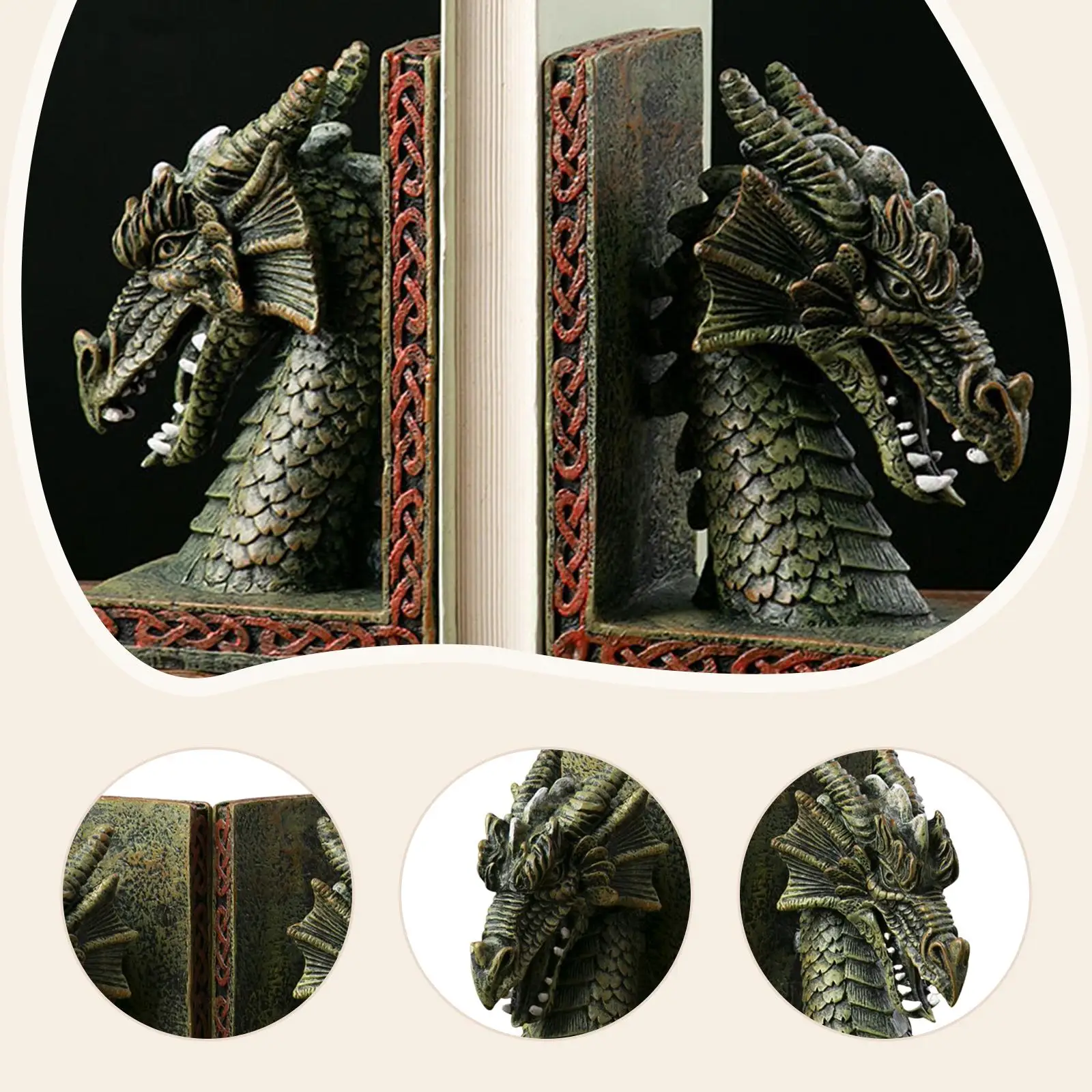 2 Pieces Dragon Sculpture Bookends Book Holders for Study Room Accessories