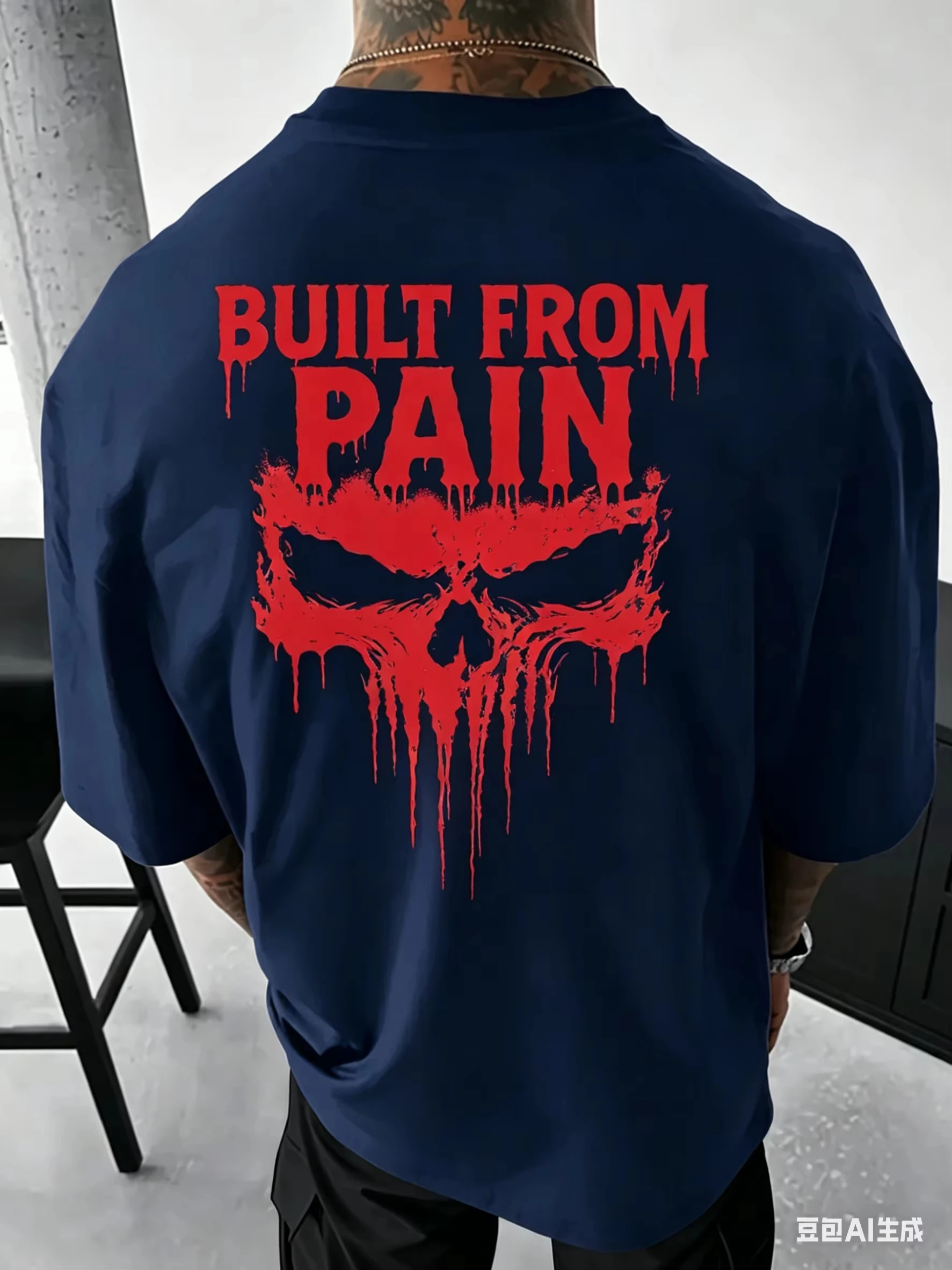 American Dark Style Crew-neck T-shirt with Summer Men's Skull Pattern Suitable for Outdoor Activities Breathable Short Sleeve