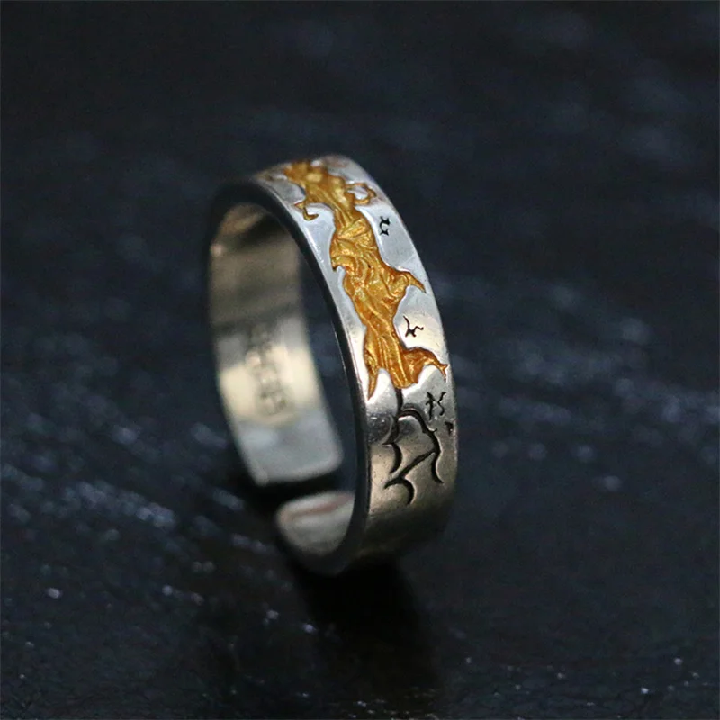 New Arrival Silver 925 Ring Male Personality Index Finger Accessories Retro Gold Silver Collision Lines Ring Men Jewelry